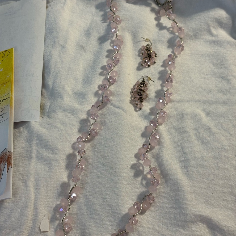 Stella & Dot Light Pink Beaded Crystal Necklace Set